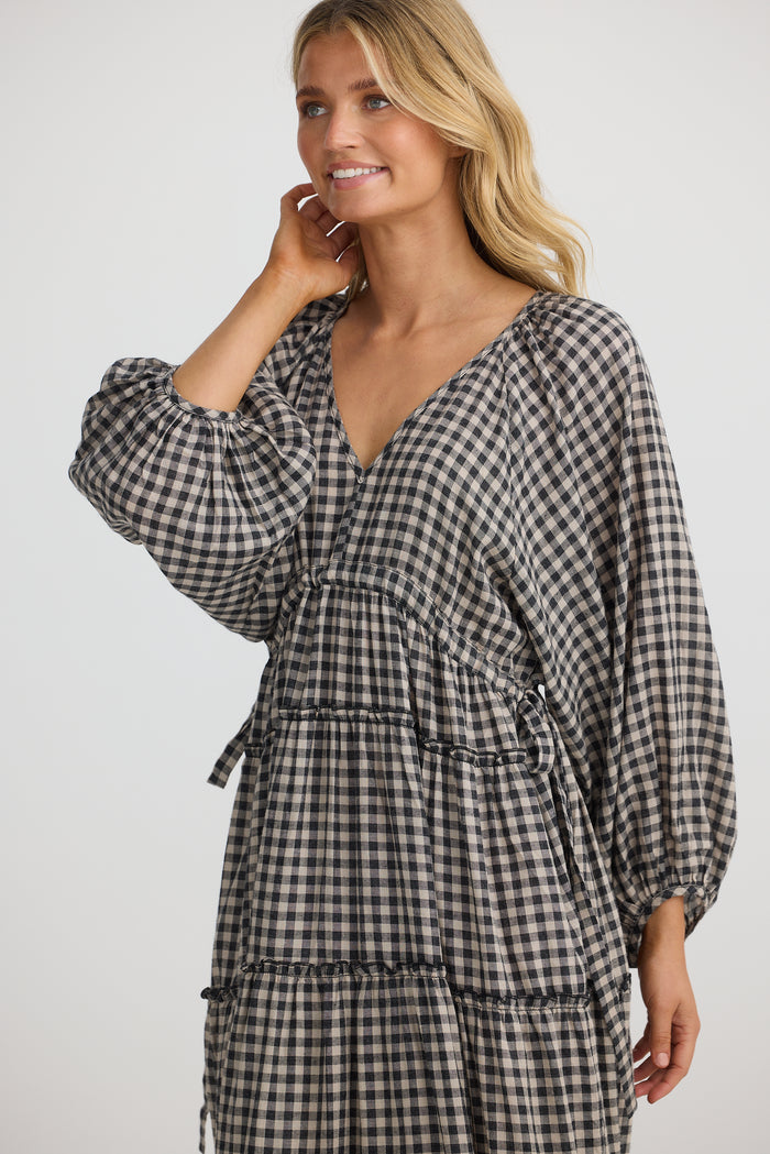 Wing and a Prayer Maxi Dress (Natural w Black Check)