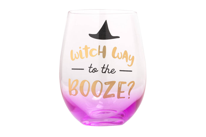 Witch Way to the Booze Halloween Stemless Wine Glass - Premium drinkware from Pearhead - Just $7.95! Shop now at Pat's Monograms