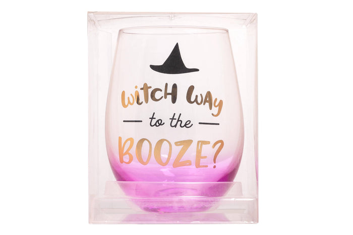 Witch Way to the Booze Halloween Stemless Wine Glass - Premium drinkware from Pearhead - Just $7.95! Shop now at Pat's Monograms