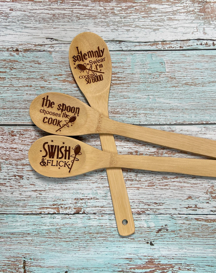 Wizard's Kitchen Spoons - Engraved Bamboo Cooking Spoon - Premium Spoons from Pat's Monograms - Just $9.95! Shop now at Pat's Monograms