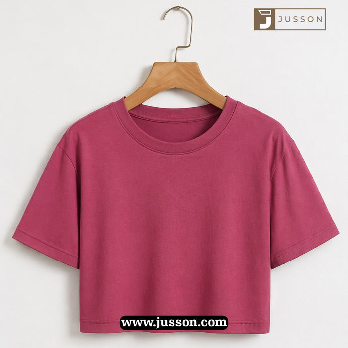 Women’s Solid Mauve Pink Round Neck Half Sleeve Crop Top