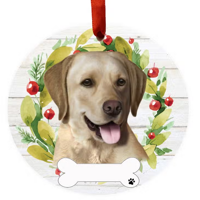 Yellow Labrador Ceramic Wreath Ornament - Premium Christmas Ornament from E&S Pets - Just $9.95! Shop now at Pat's Monograms