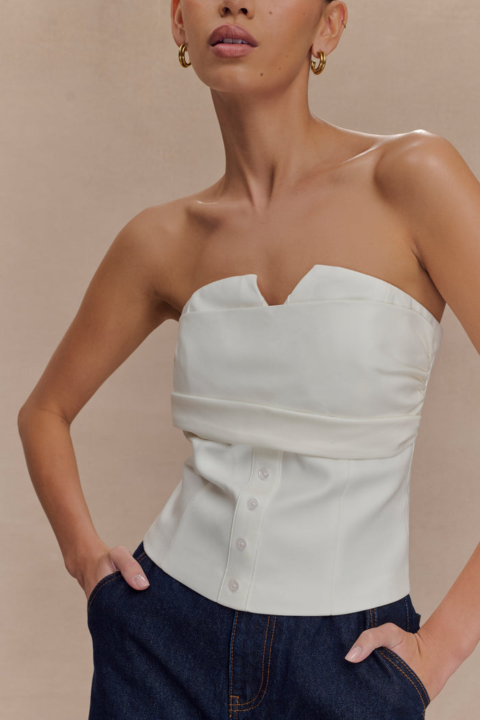 Zillah Strapless Cotton Top - White